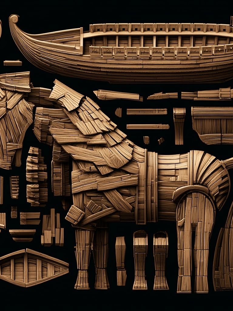 Wooden Horse Assembly Illustration Poster. poster detail