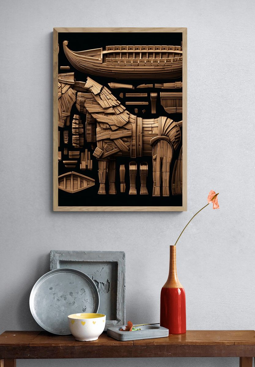 Wooden Horse Assembly Illustration Poster. — room view 3