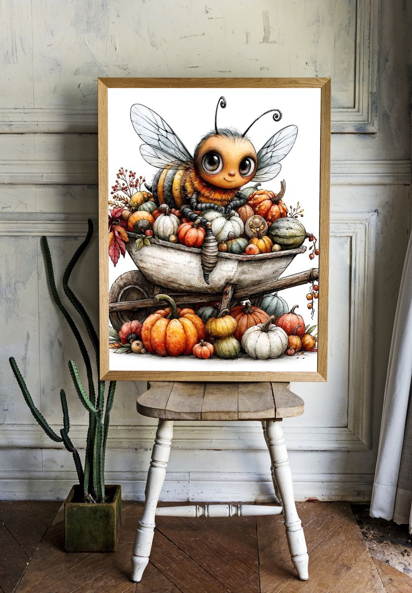 Autumn Bee Harvest Illustration Poster. room preview