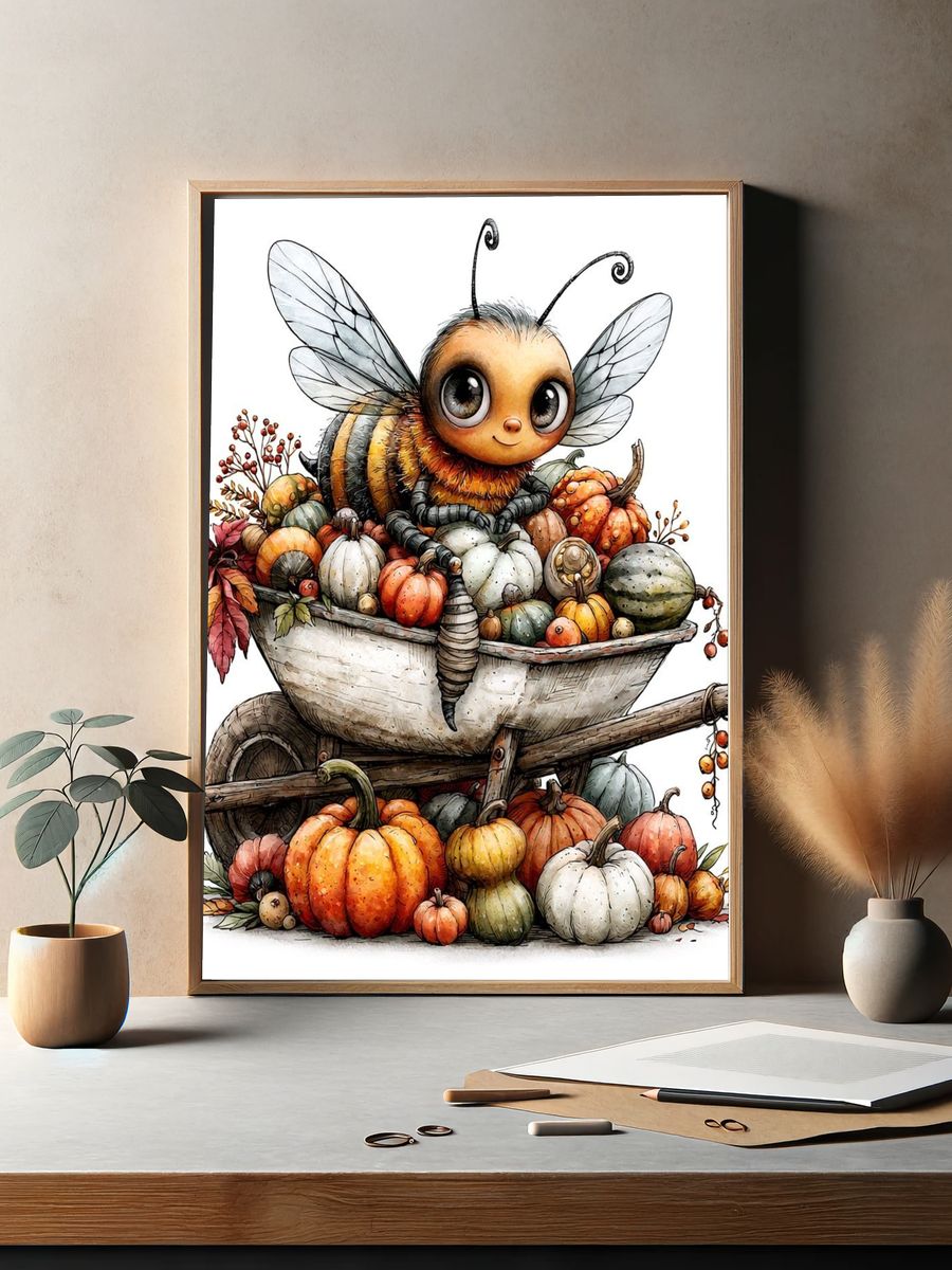 Autumn Bee Harvest Illustration Poster. — room view 2