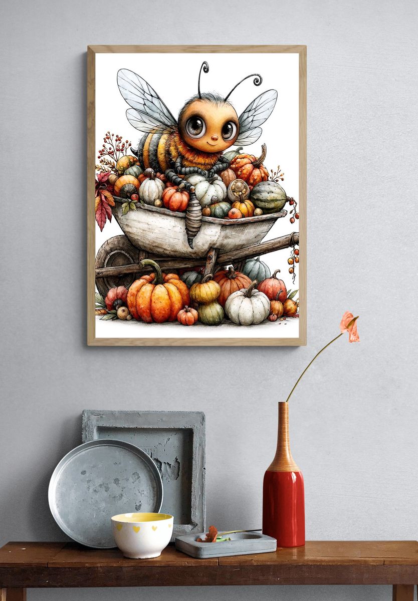 Autumn Bee Harvest Illustration Poster. — room view 3
