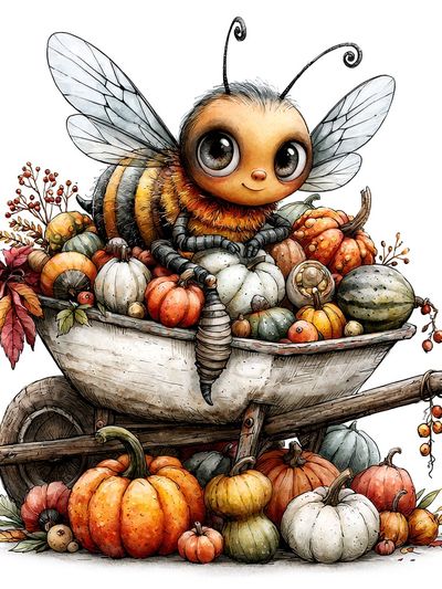 Autumn Bee Harvest Illustration Poster.