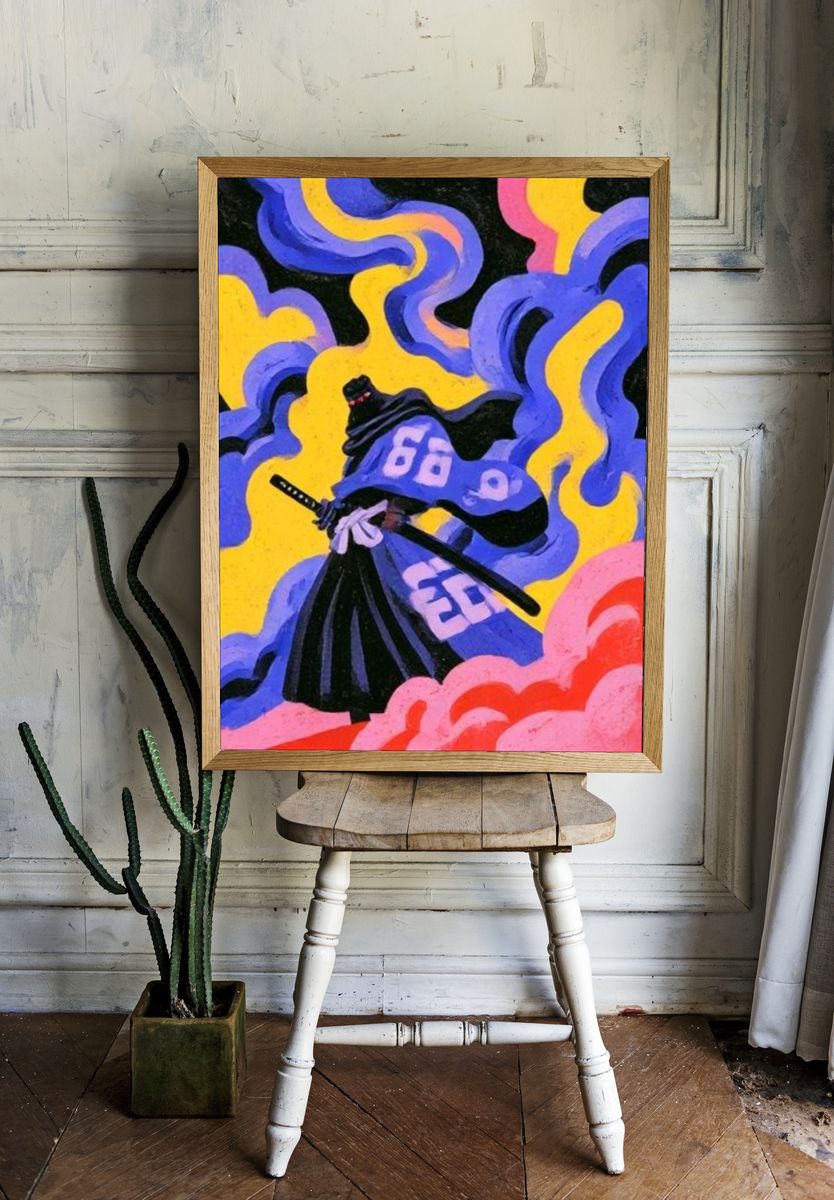 Samurai Warrior Digital Art Poster. — room view 1