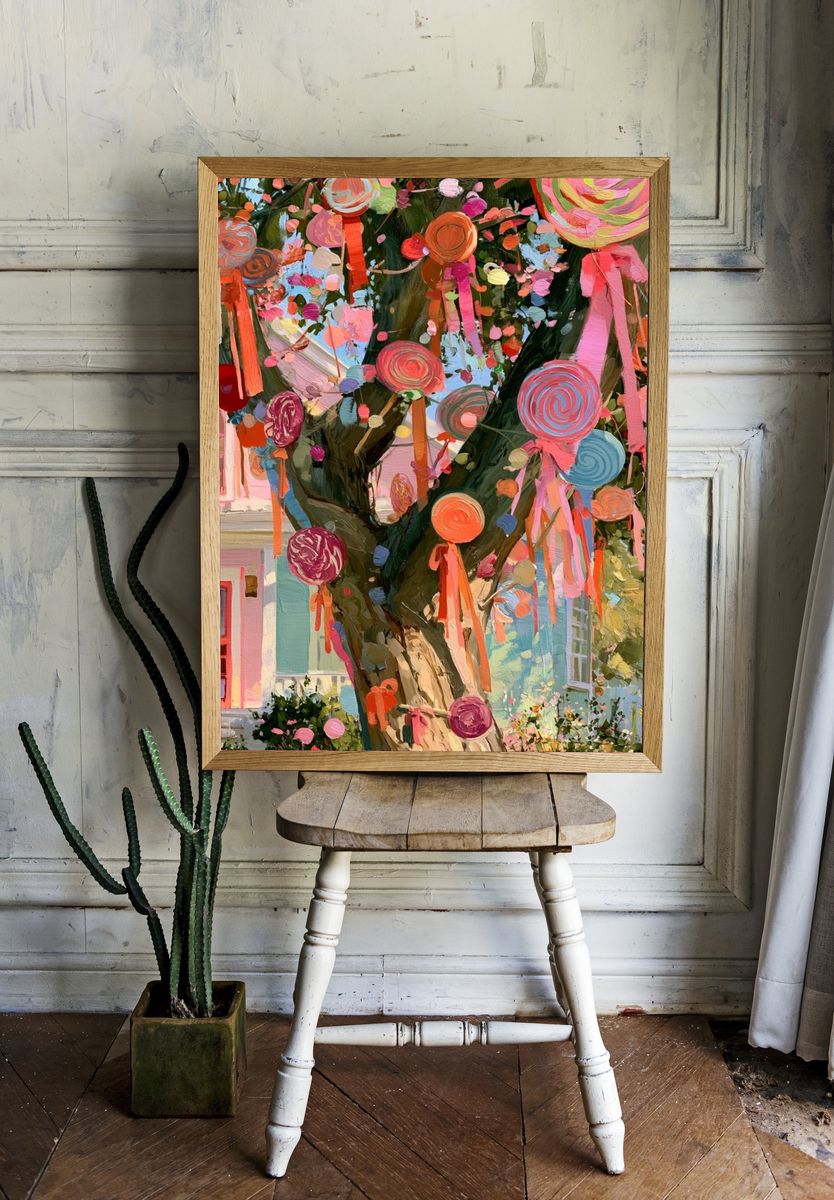 Whimsical Ribbon Tree Illustration Print. — room view 1