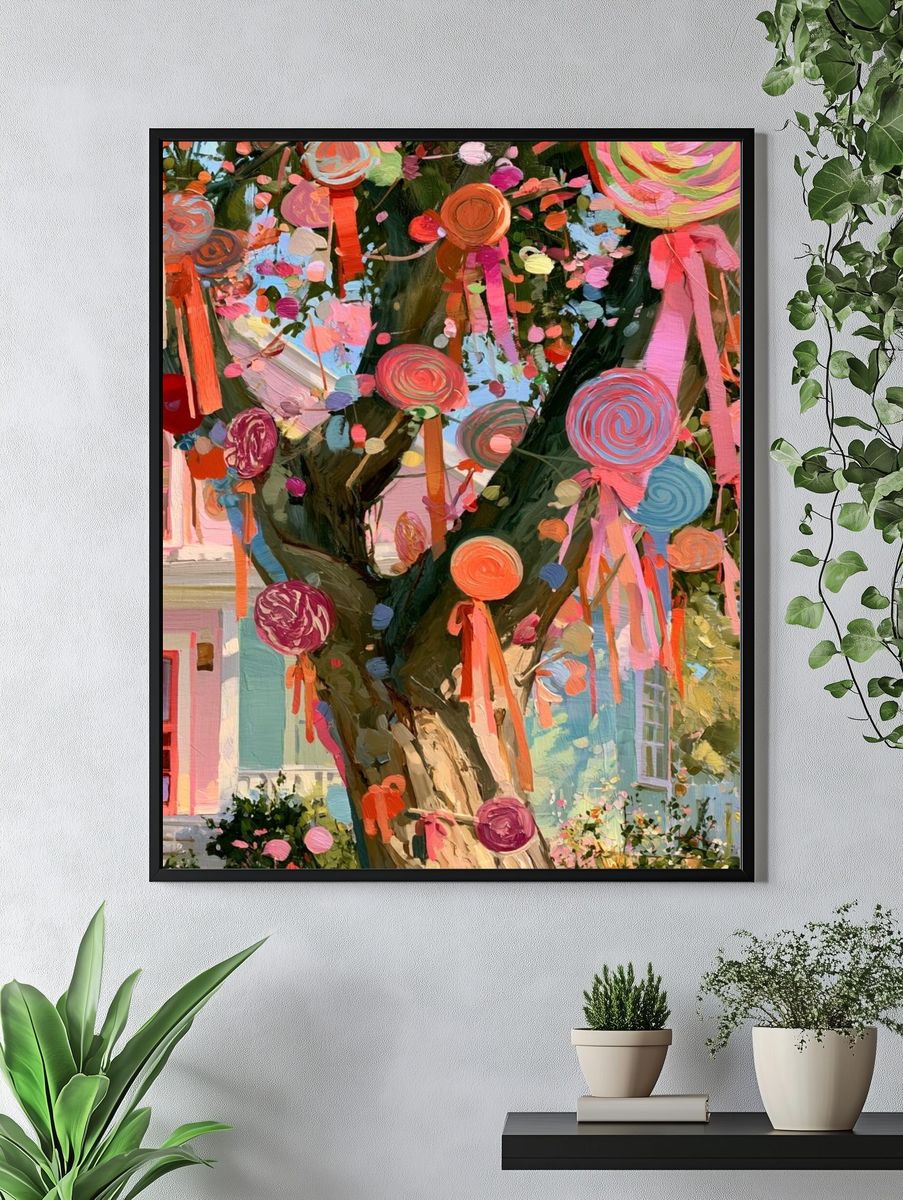 Whimsical Ribbon Tree Illustration Print. — room view 4