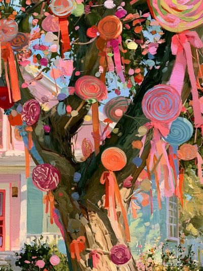 Whimsical Ribbon Tree Illustration Print.