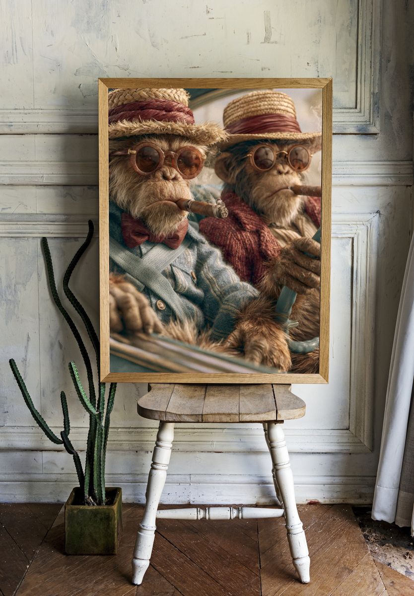 Cigar-Chimp Drivers Illustration Poster. room preview
