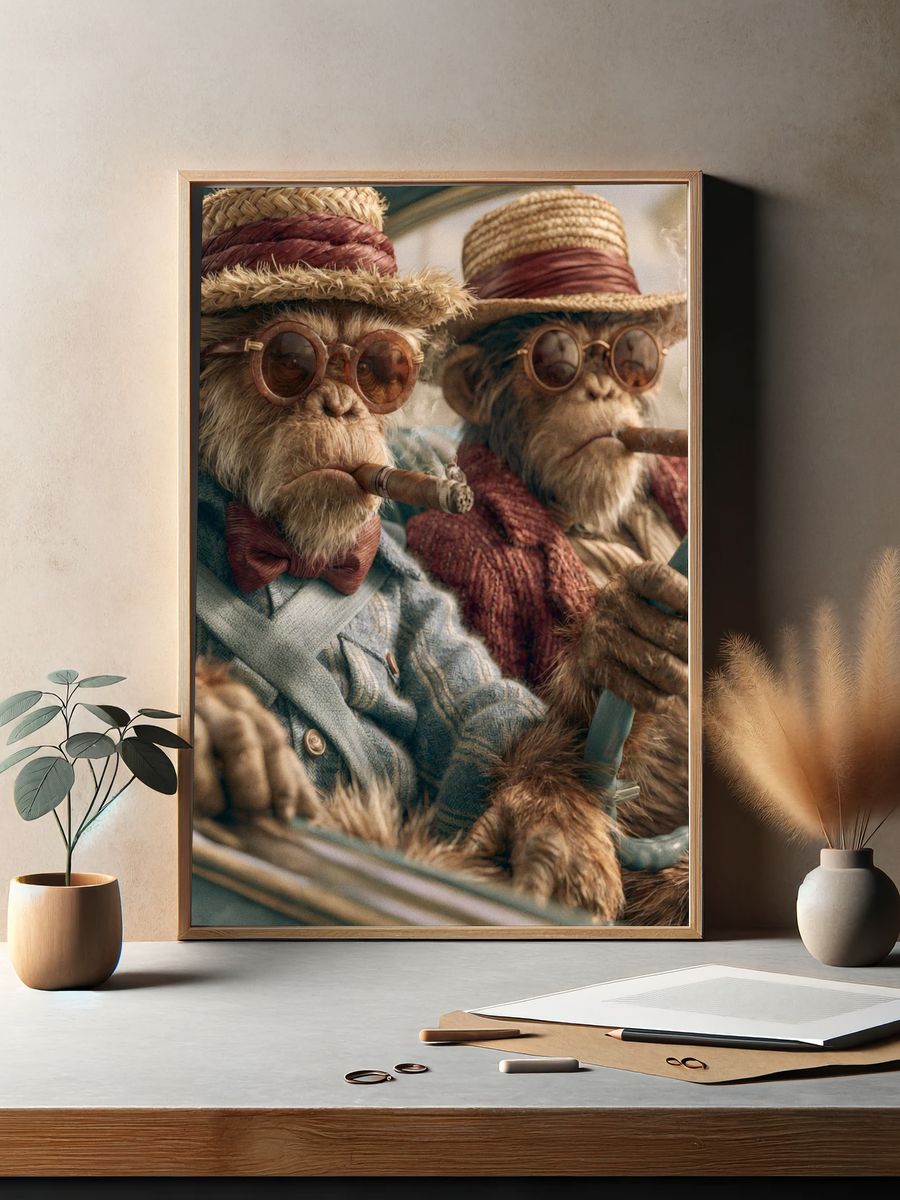 Cigar-Chimp Drivers Illustration Poster. — room view 2