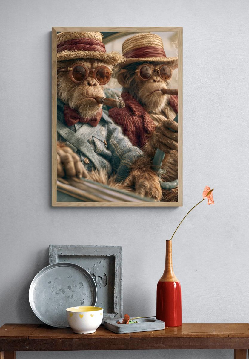 Cigar-Chimp Drivers Illustration Poster. — room view 3