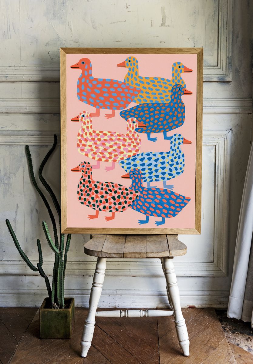 Patterned Ducks Illustration Poster. room preview