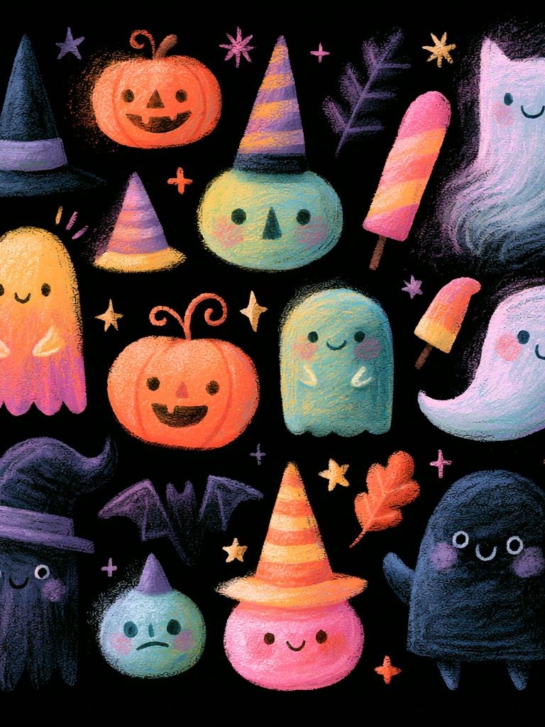 Cute Halloween Ghosts Illustration Poster. poster detail
