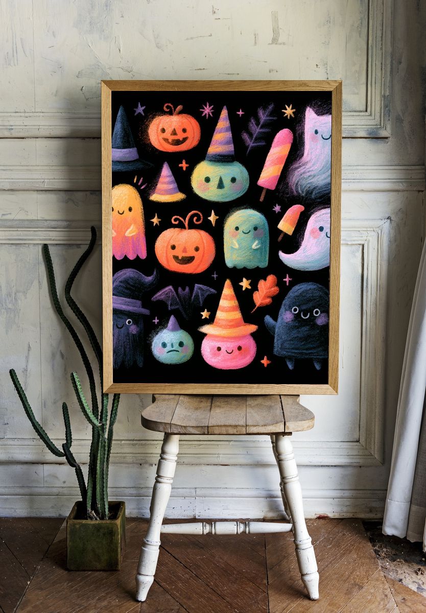 Cute Halloween Ghosts Illustration Poster. room preview