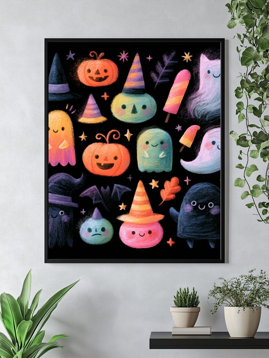 Cute Halloween Ghosts Illustration Poster. — room view 4
