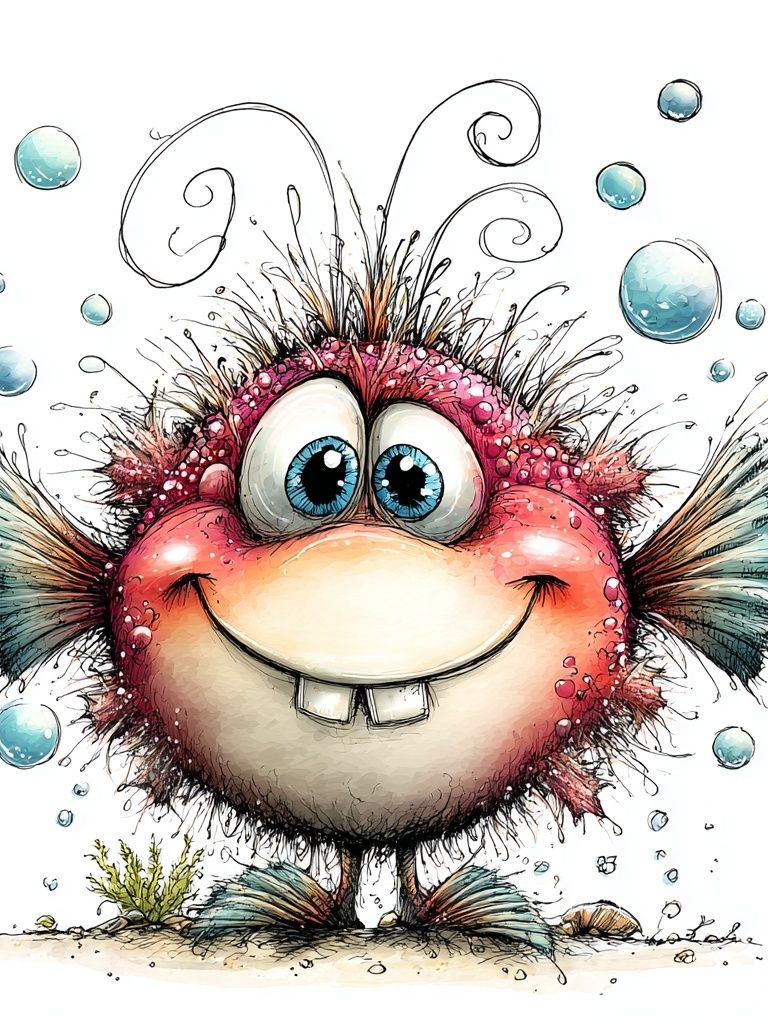 Whimsical Pufferfish Cartoon Print. poster detail