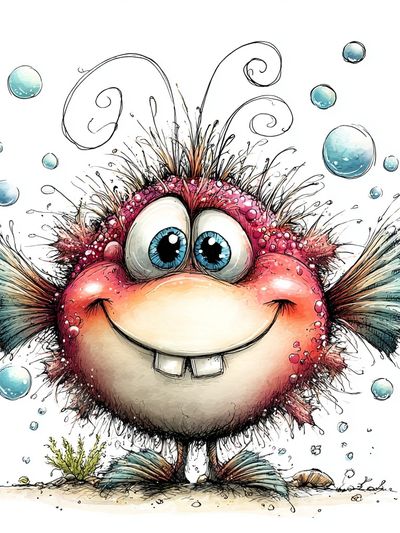 Whimsical Pufferfish Cartoon Print.