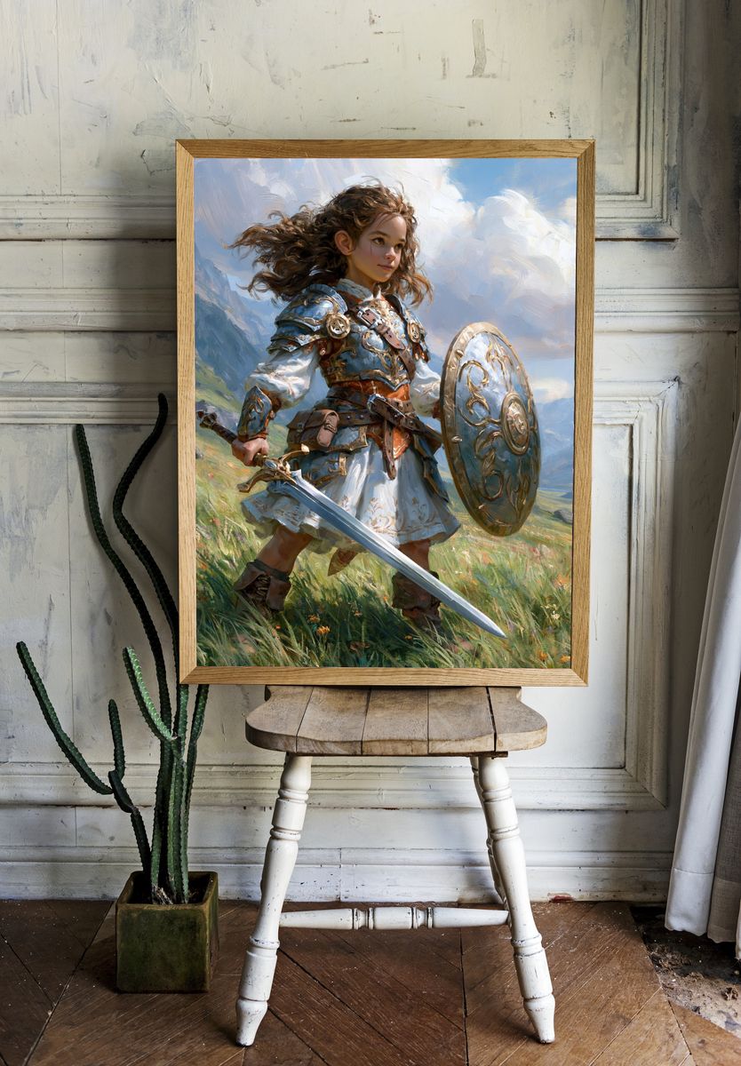 Young Warrior Fantasy Illustration Poster. — room view 1