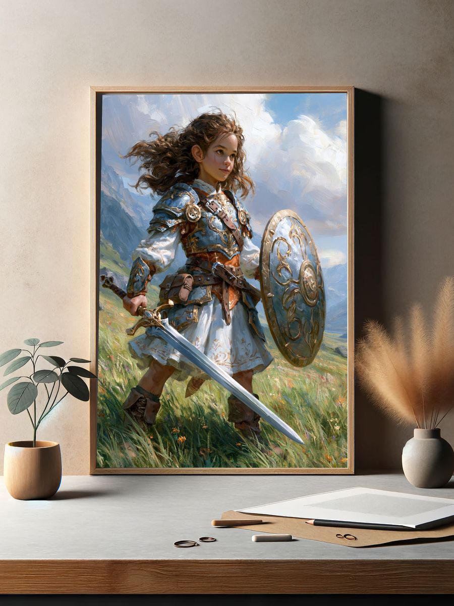 Young Warrior Fantasy Illustration Poster. — room view 2