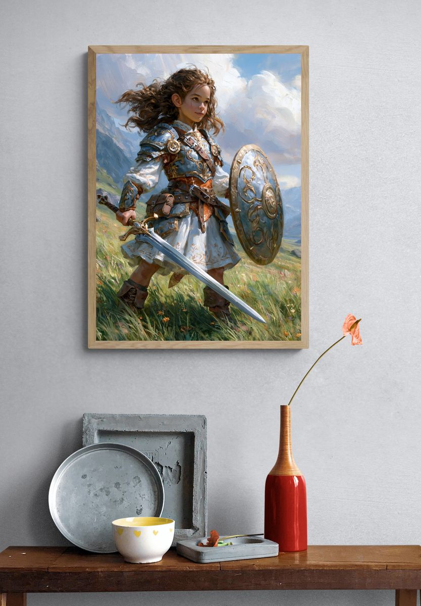 Young Warrior Fantasy Illustration Poster. — room view 3