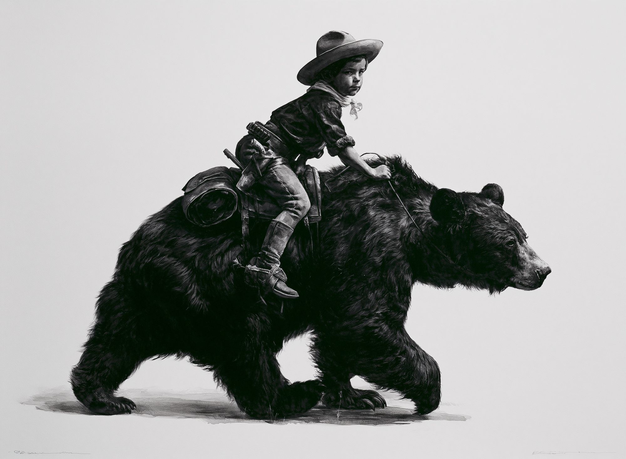 Cowboy Boy on Bear Illustration Print. poster detail