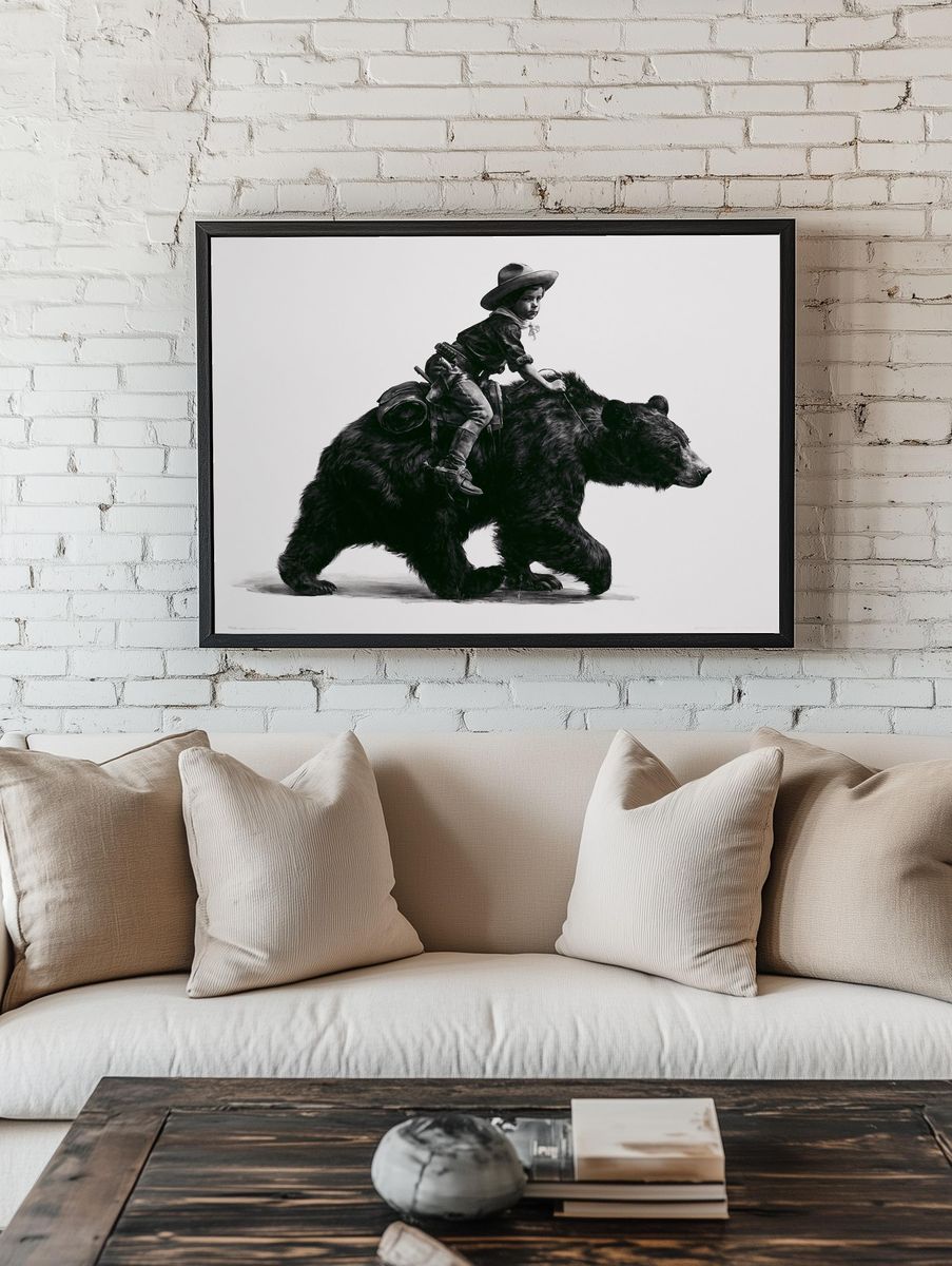 Cowboy Boy on Bear Illustration Print. — room view 1