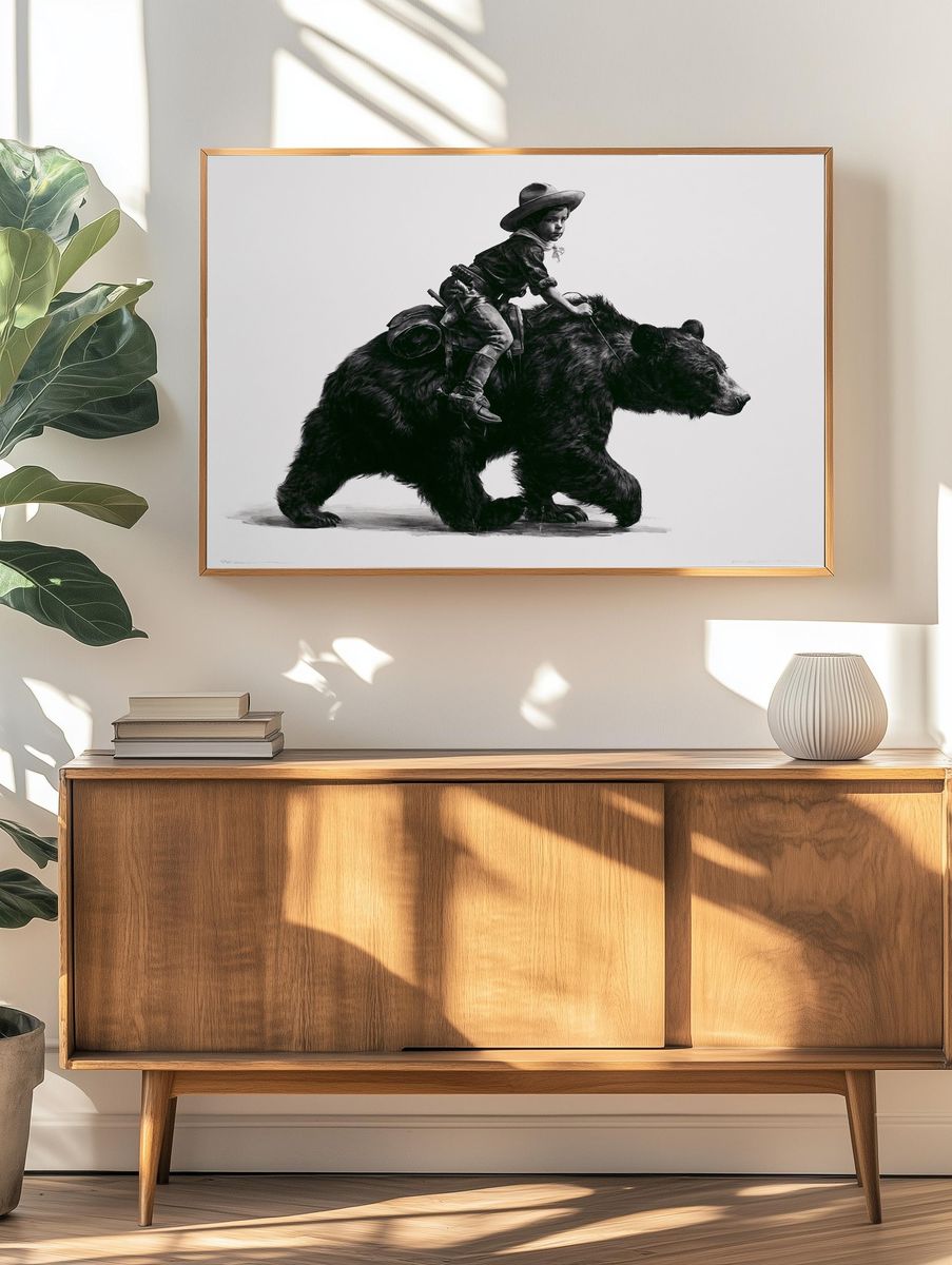 Cowboy Boy on Bear Illustration Print. — room view 3