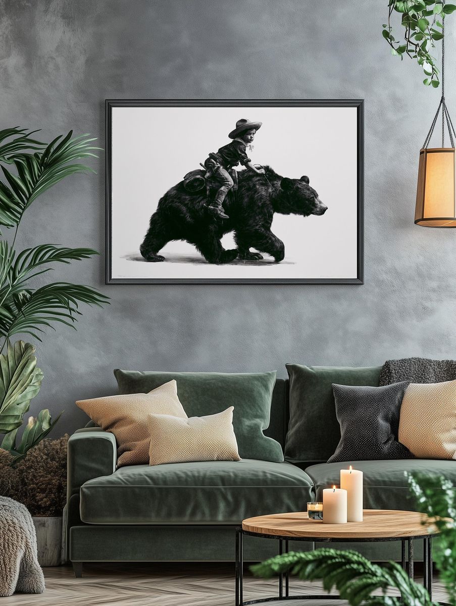 Cowboy Boy on Bear Illustration Print. — room view 4
