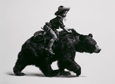 Cowboy Boy on Bear Illustration Print.