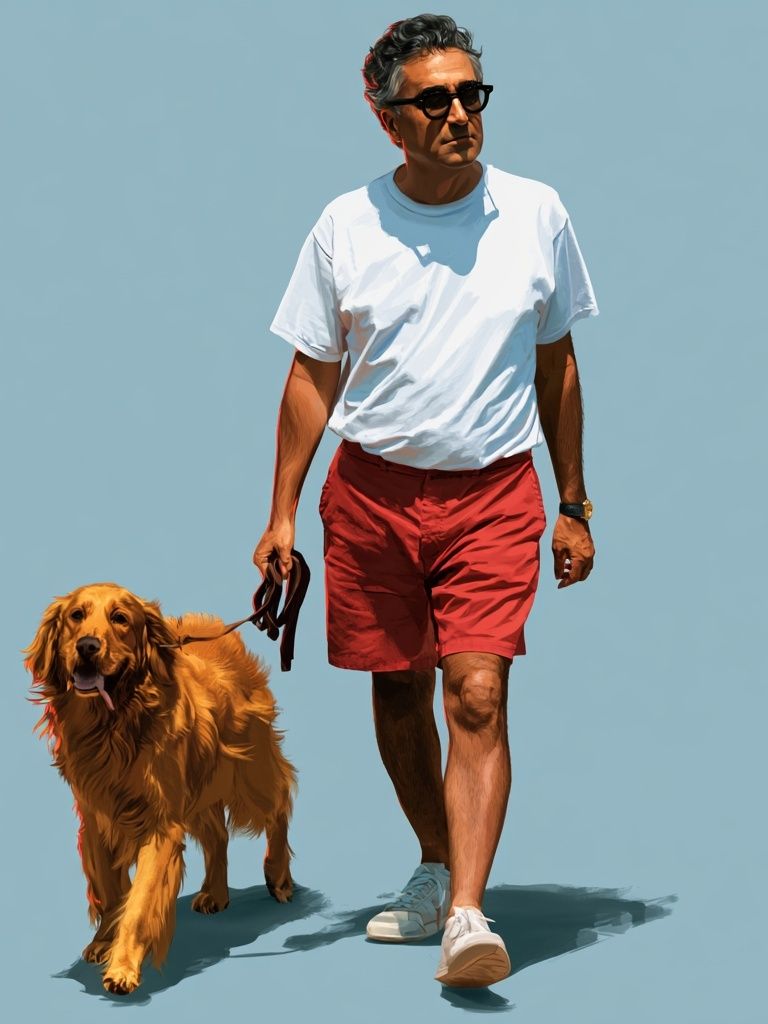 Man and Golden Retriever Illustration Poster. poster detail