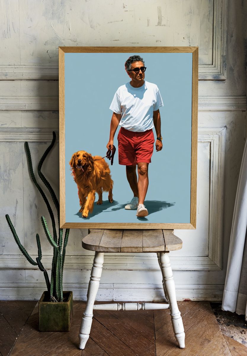Man and Golden Retriever Illustration Poster. — room view 1