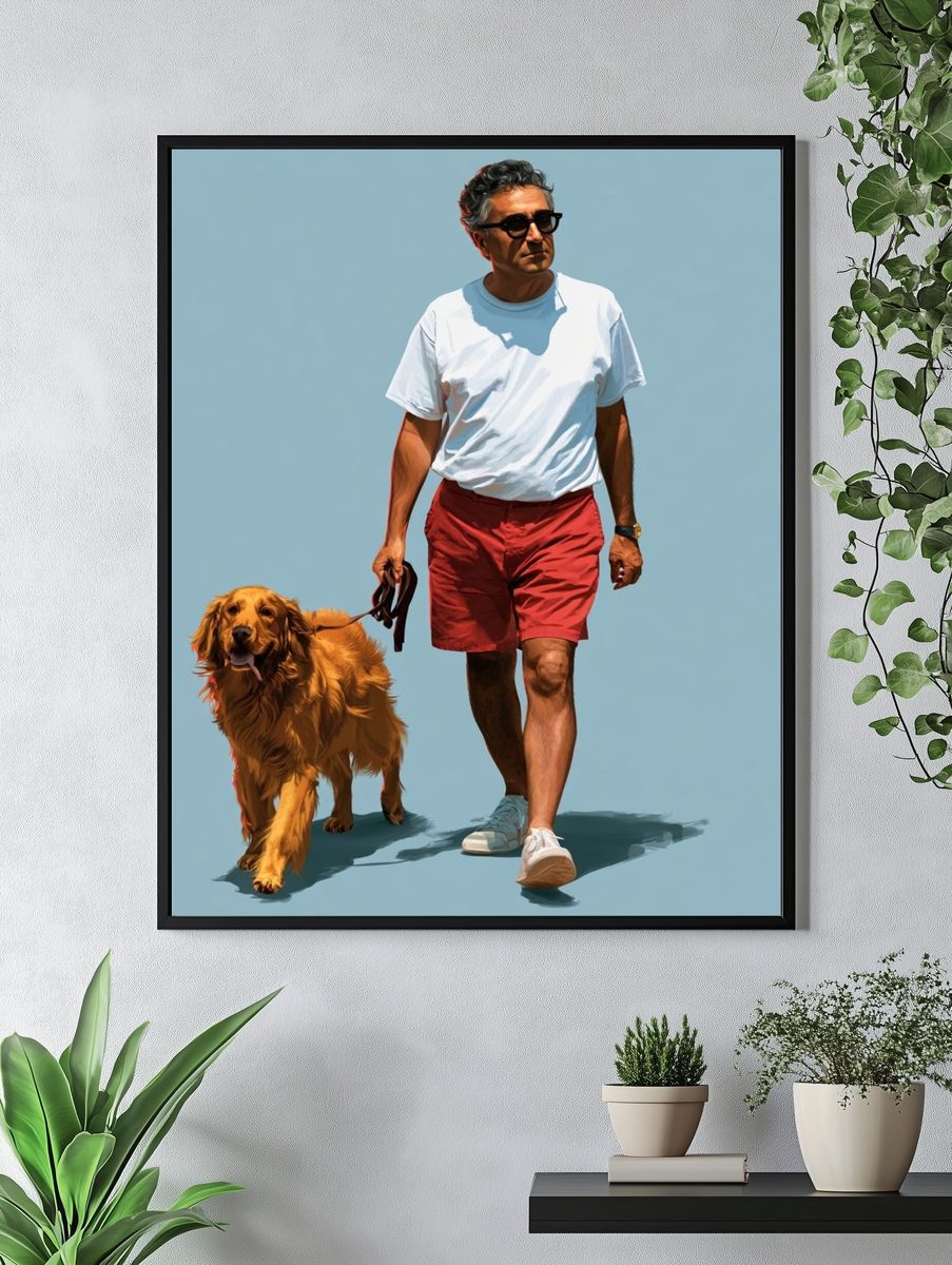 Man and Golden Retriever Illustration Poster. — room view 4