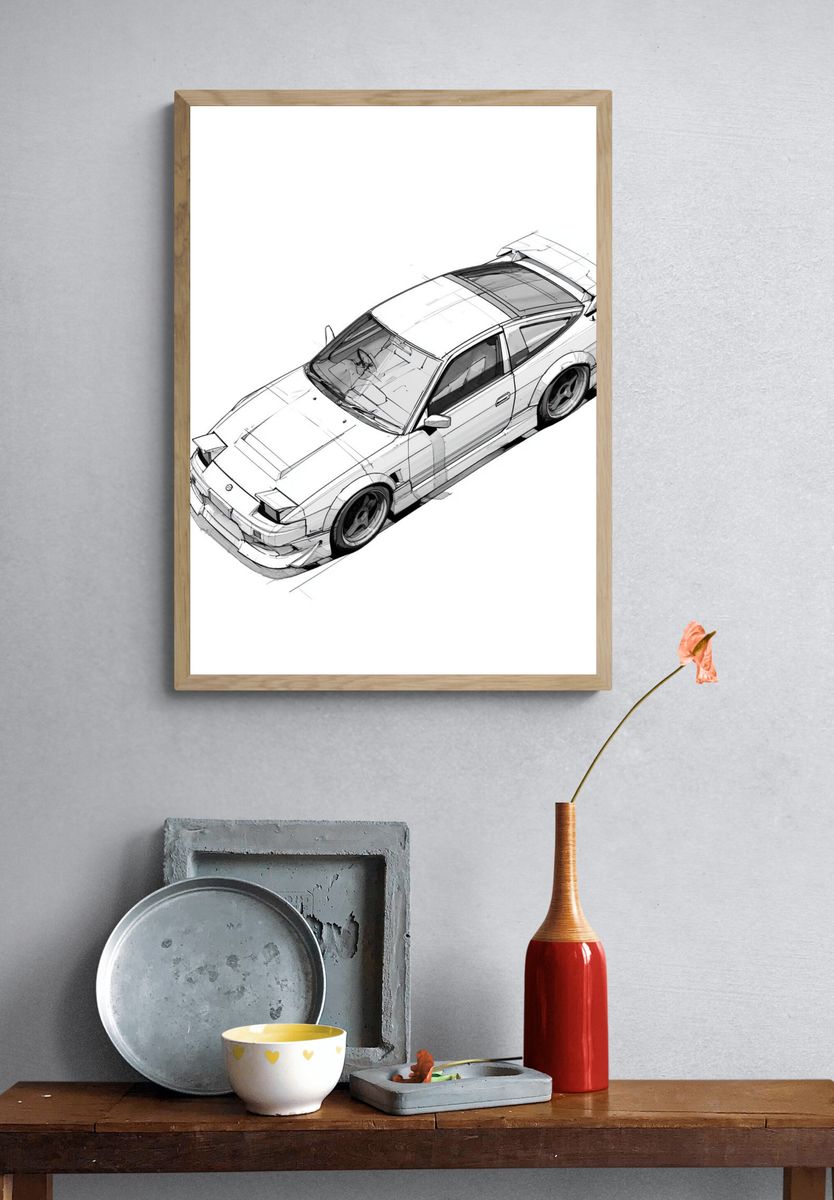Nissan Silvia Sketch Poster. — room view 3
