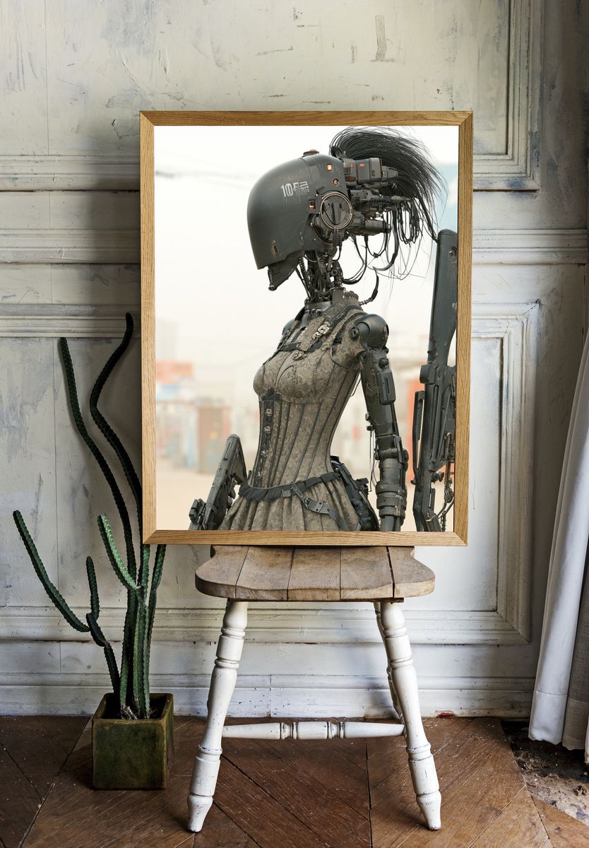 Cyberpunk Soldier Portrait Print. room preview