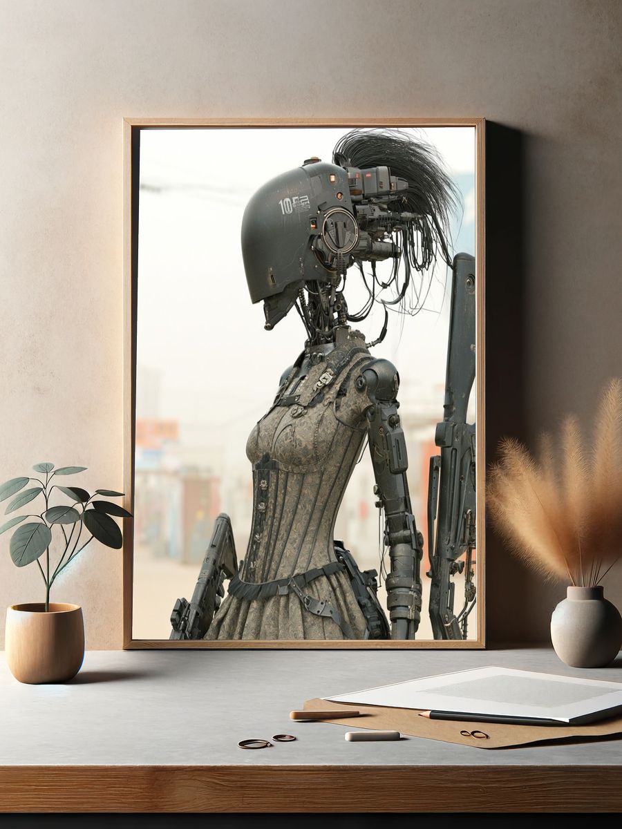 Cyberpunk Soldier Portrait Print. — room view 2