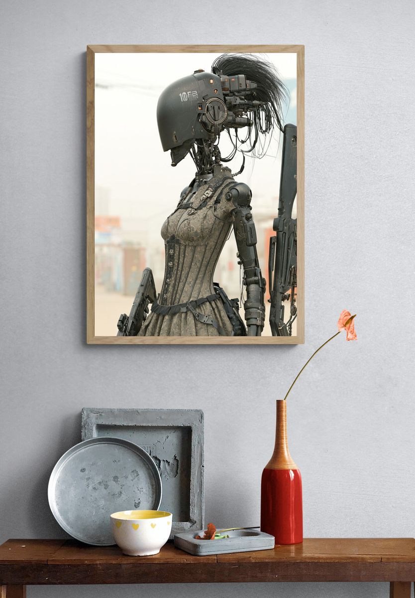 Cyberpunk Soldier Portrait Print. — room view 3