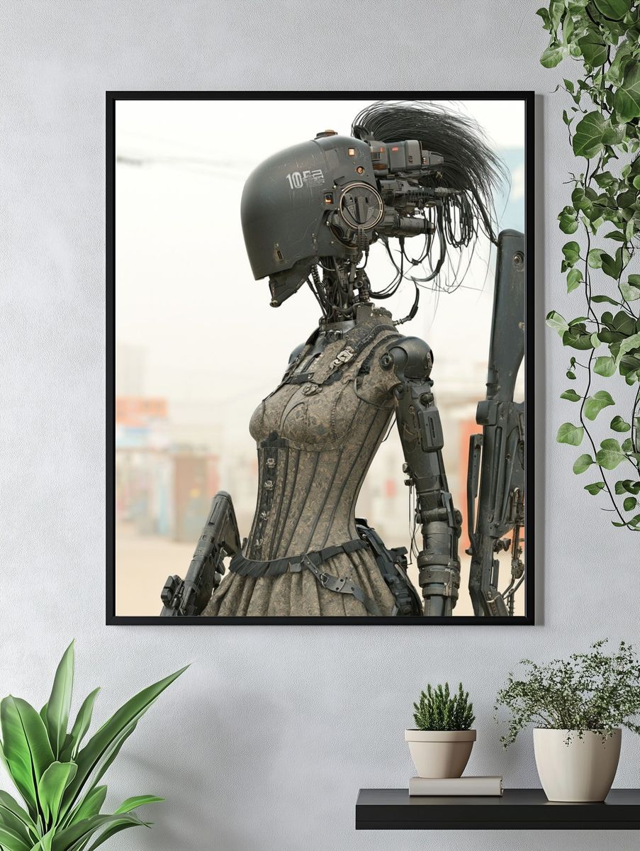 Cyberpunk Soldier Portrait Print. — room view 4