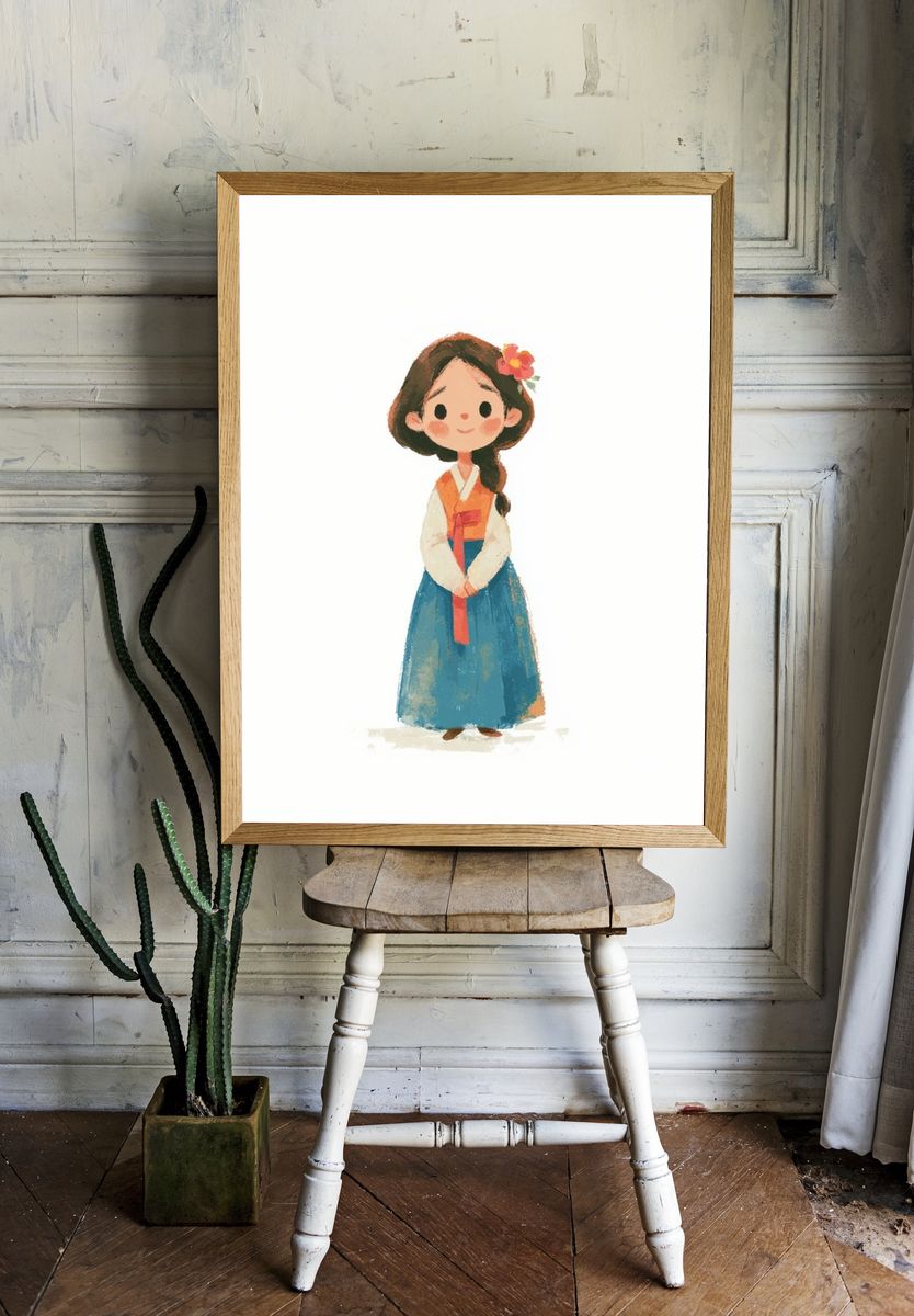 Korean Hanbok Girl Illustration Poster. room preview