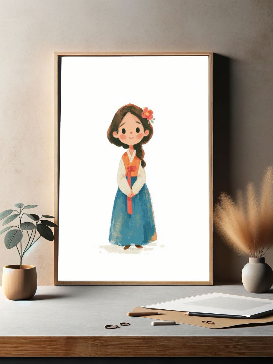 Korean Hanbok Girl Illustration Poster. — room view 2