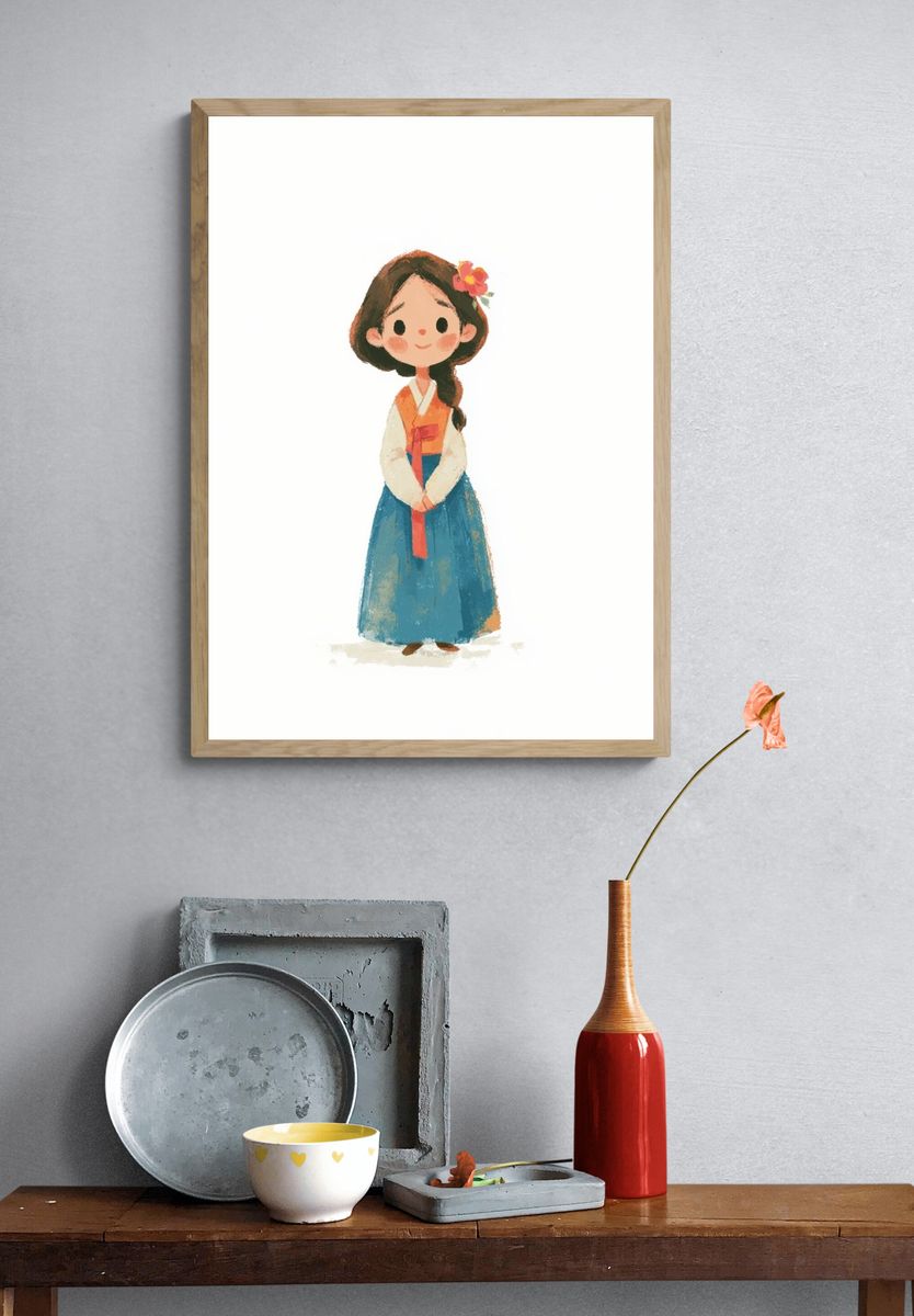 Korean Hanbok Girl Illustration Poster. — room view 3