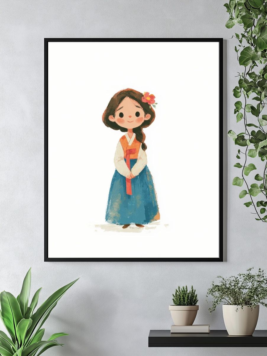 Korean Hanbok Girl Illustration Poster. — room view 4