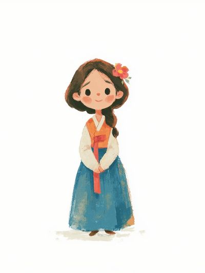 Korean Hanbok Girl Illustration Poster.