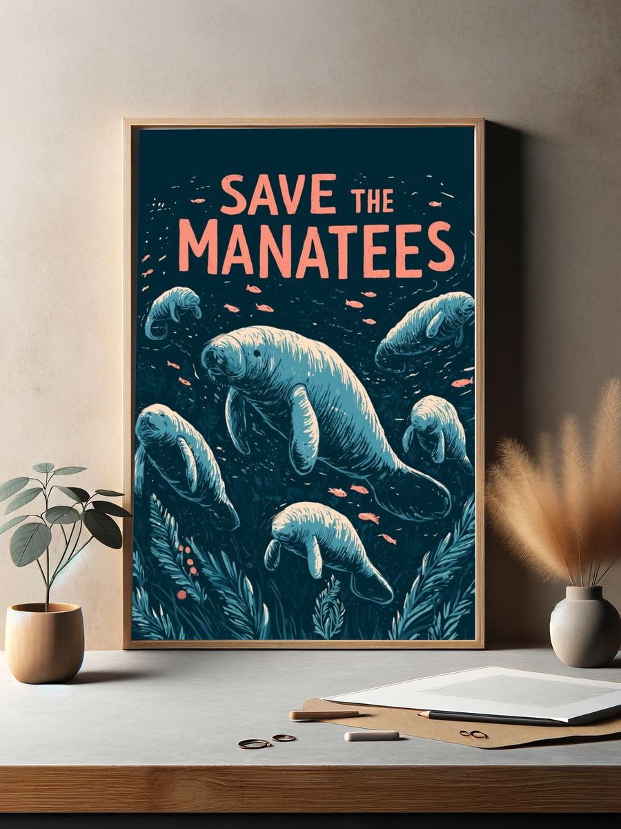 Save the Manatees Illustration Poster. — room view 2