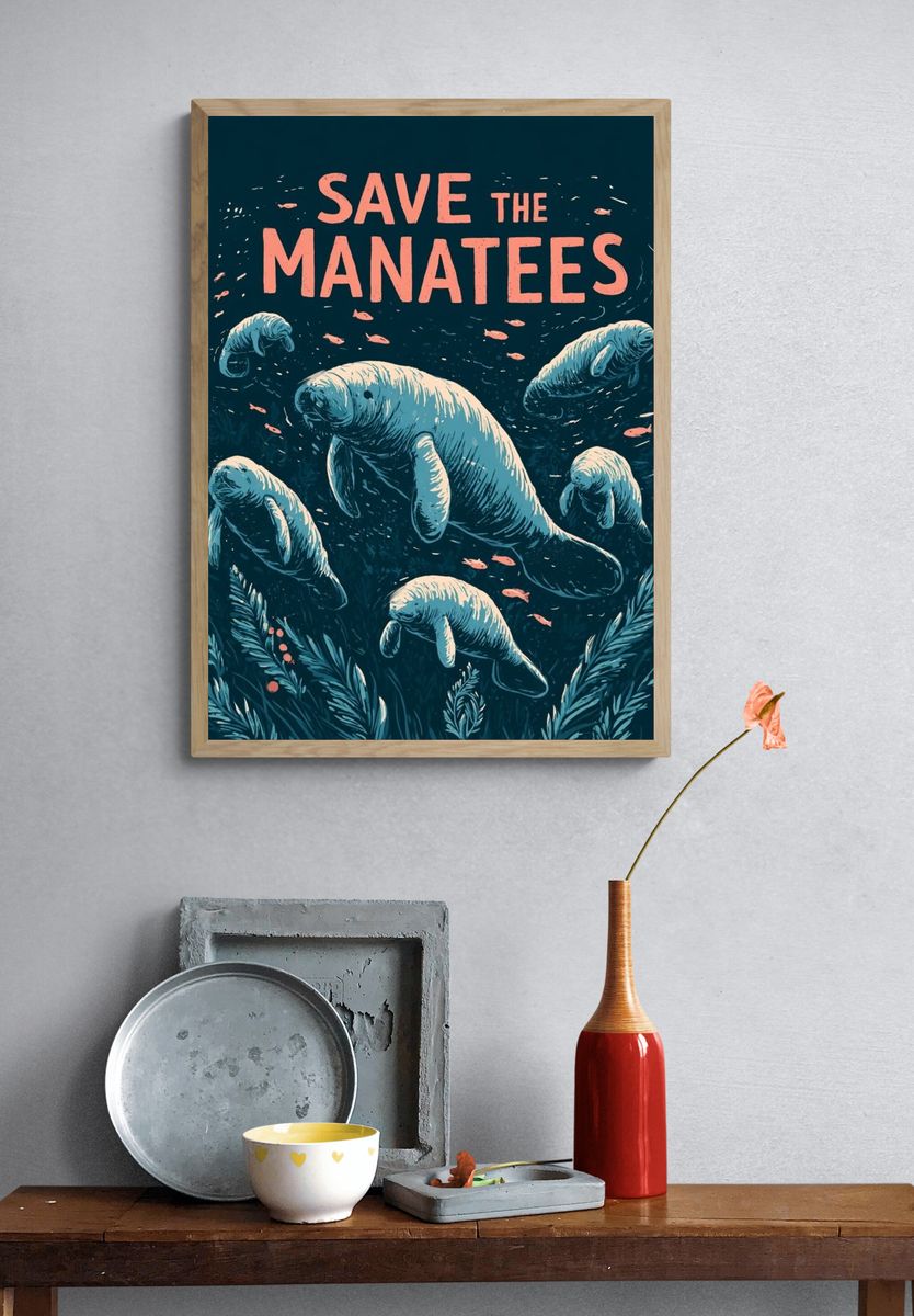 Save the Manatees Illustration Poster. — room view 3