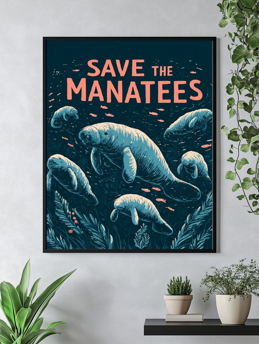 Save the Manatees Illustration Poster. — room view 4