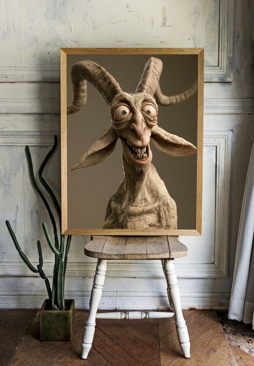 Surreal Goat Portrait Poster. room preview