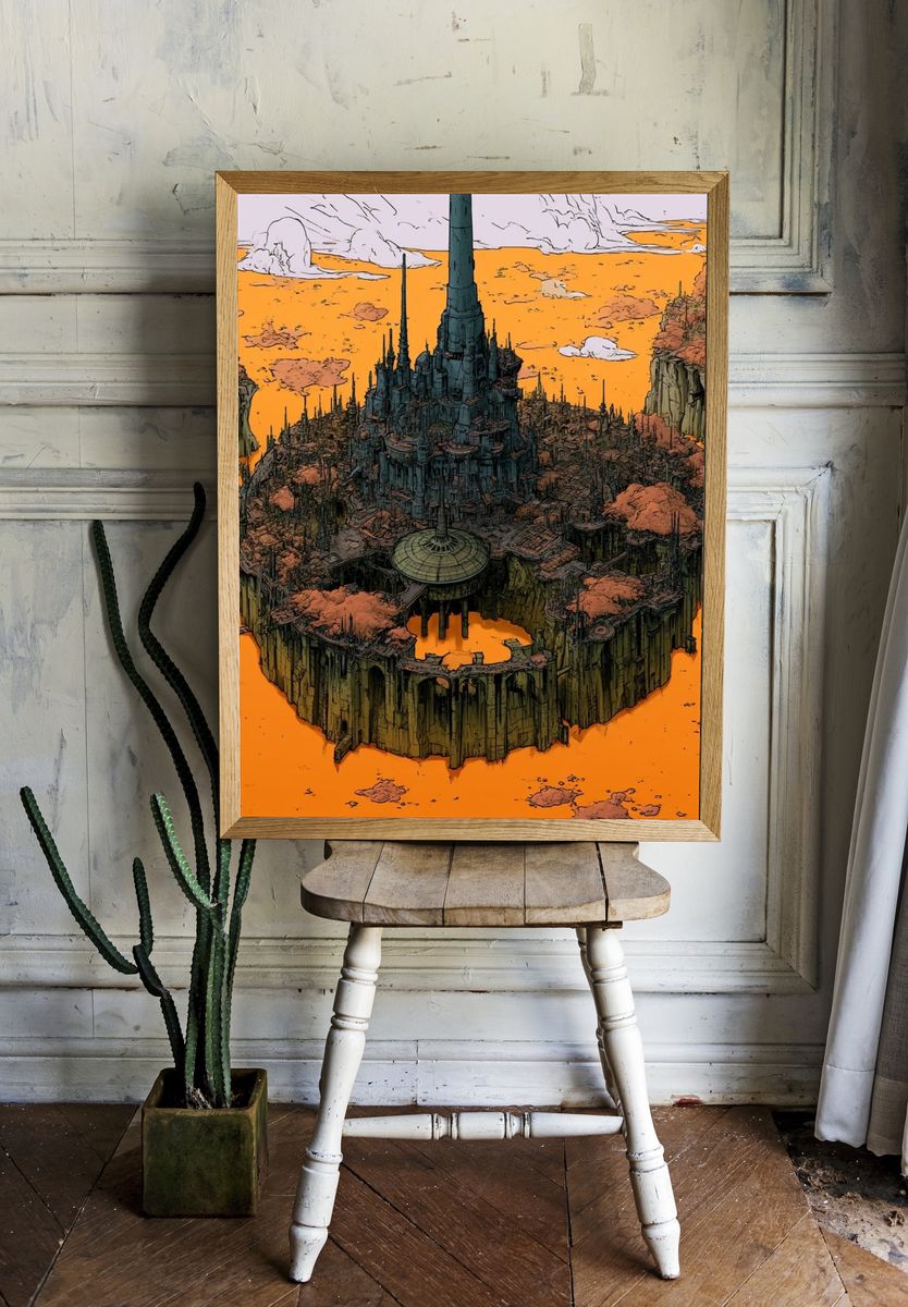 Floating Citadel Sci-Fi Illustration Poster. — room view 1