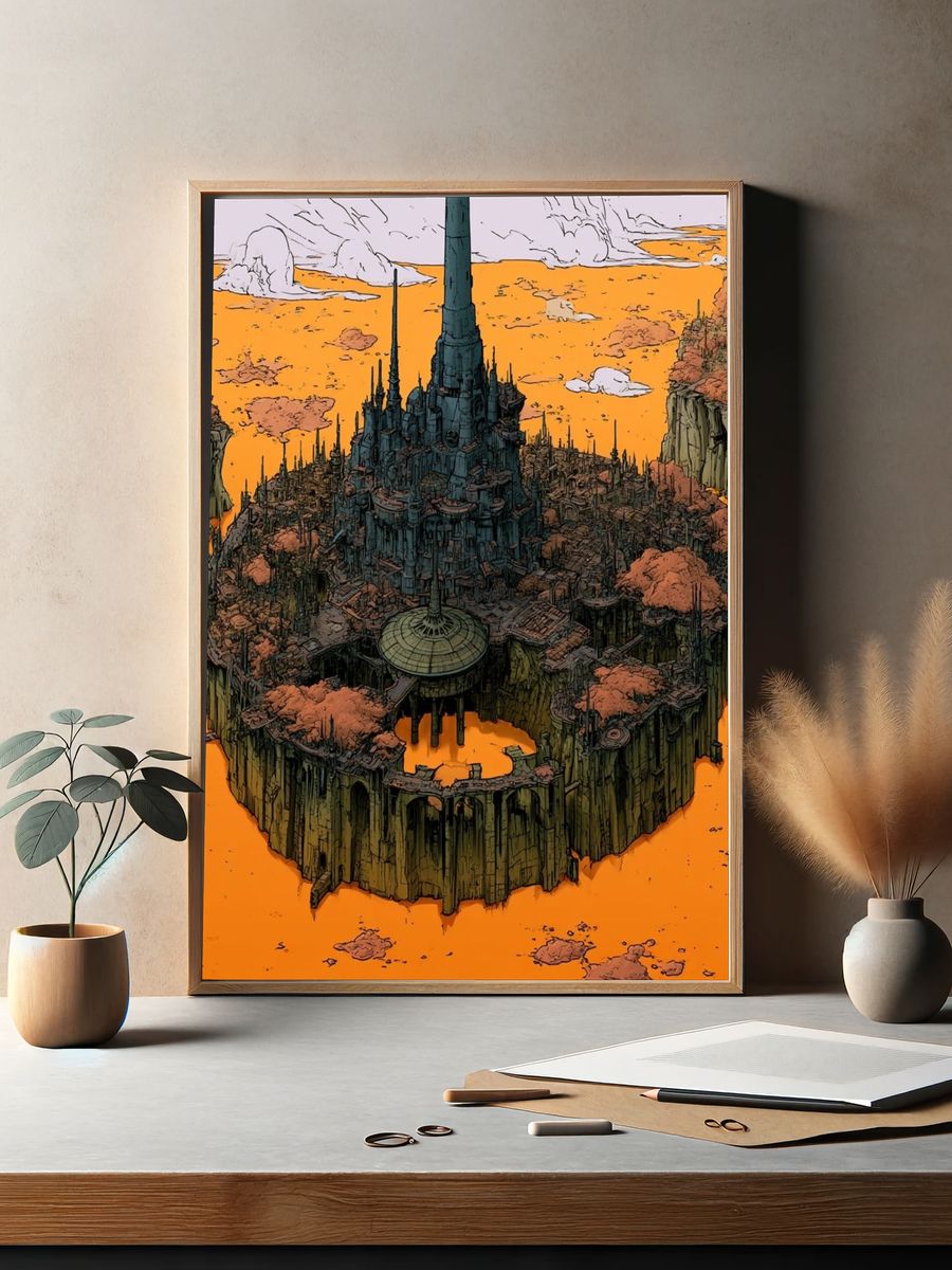 Floating Citadel Sci-Fi Illustration Poster. — room view 2