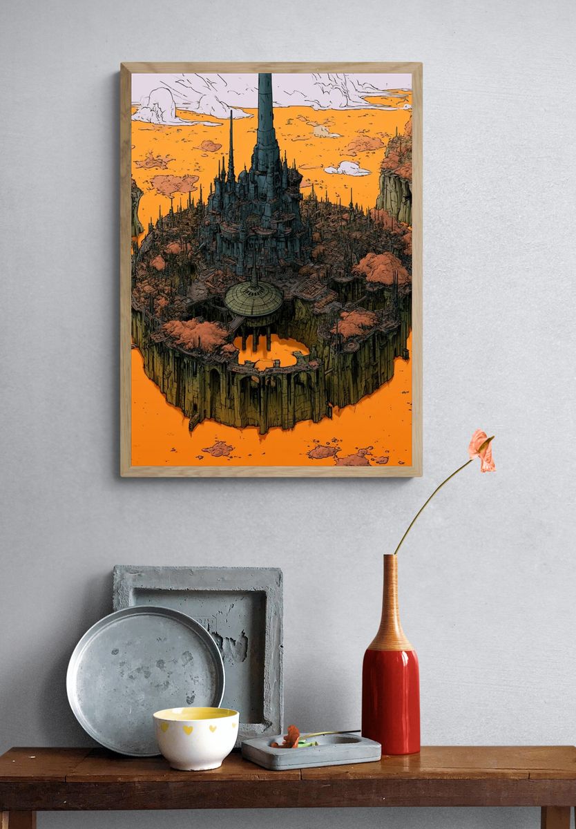 Floating Citadel Sci-Fi Illustration Poster. — room view 3
