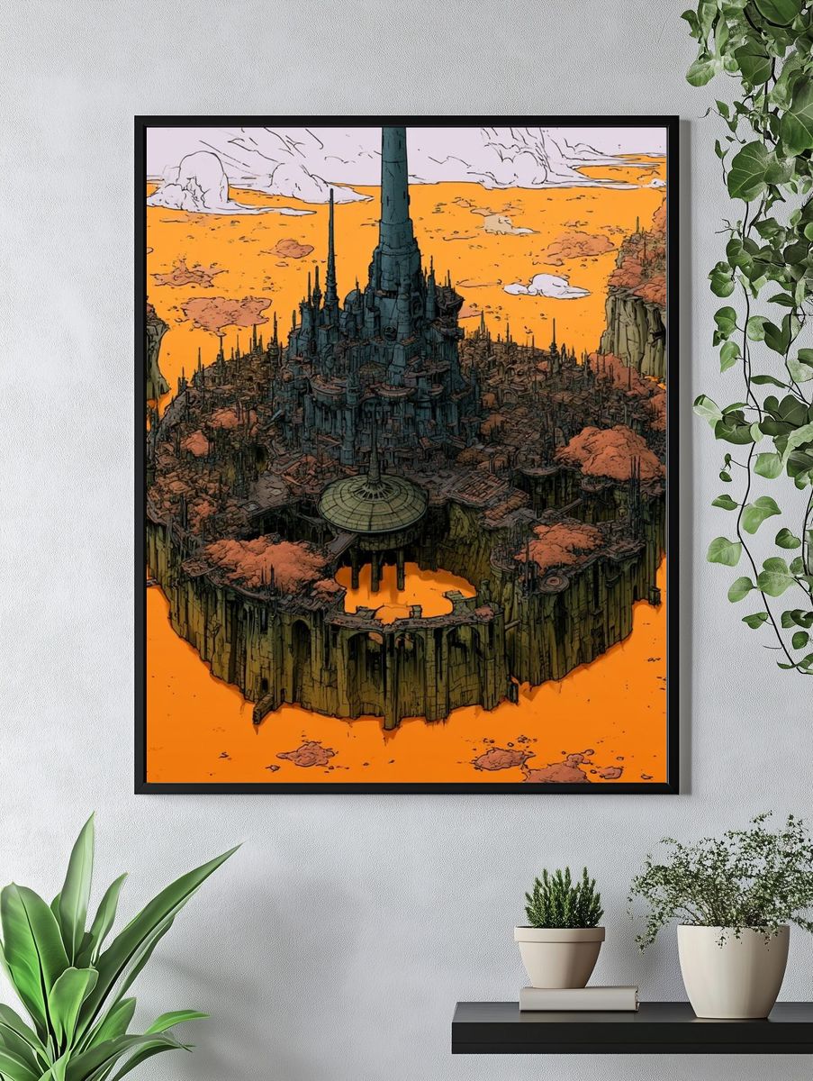 Floating Citadel Sci-Fi Illustration Poster. — room view 4