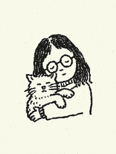 Girl with Cat Ink Print. poster print
