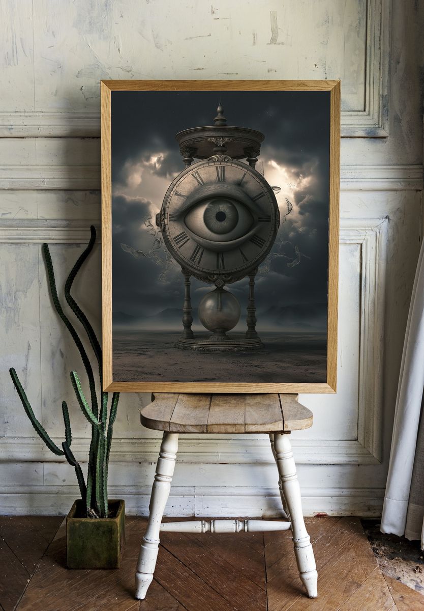 Surreal Clock Eye Illustration Poster. — room view 1